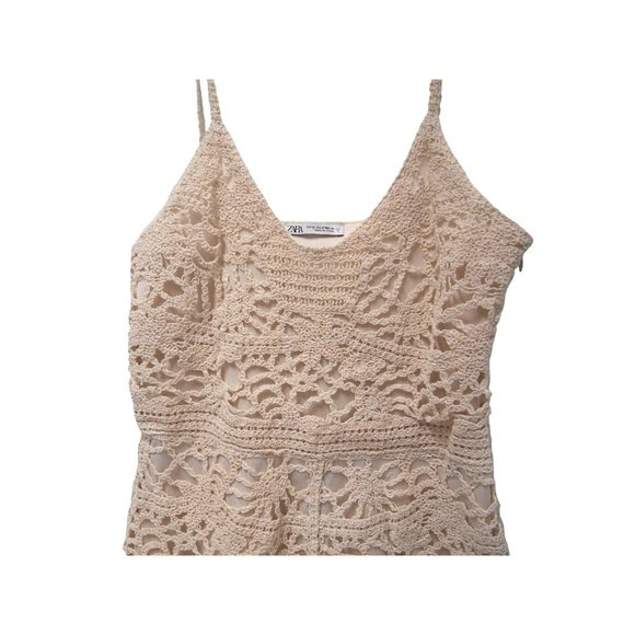 ZARA Womens CROCHET Romper M PLAYSUIT LACE MACRAME CREAM ECRU Tank Sleeveless - Picture 5 of 8